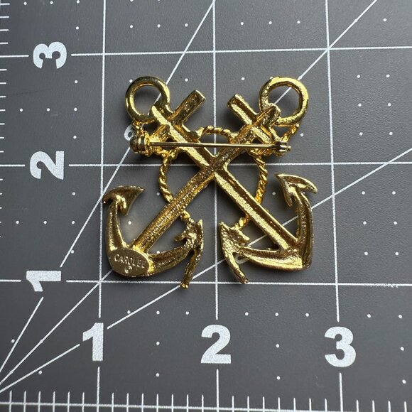 Gold-Tone Carolee Anchor Brooch With Crystals Nautical Statement Pin Elegant Des - Picture 6 of 6